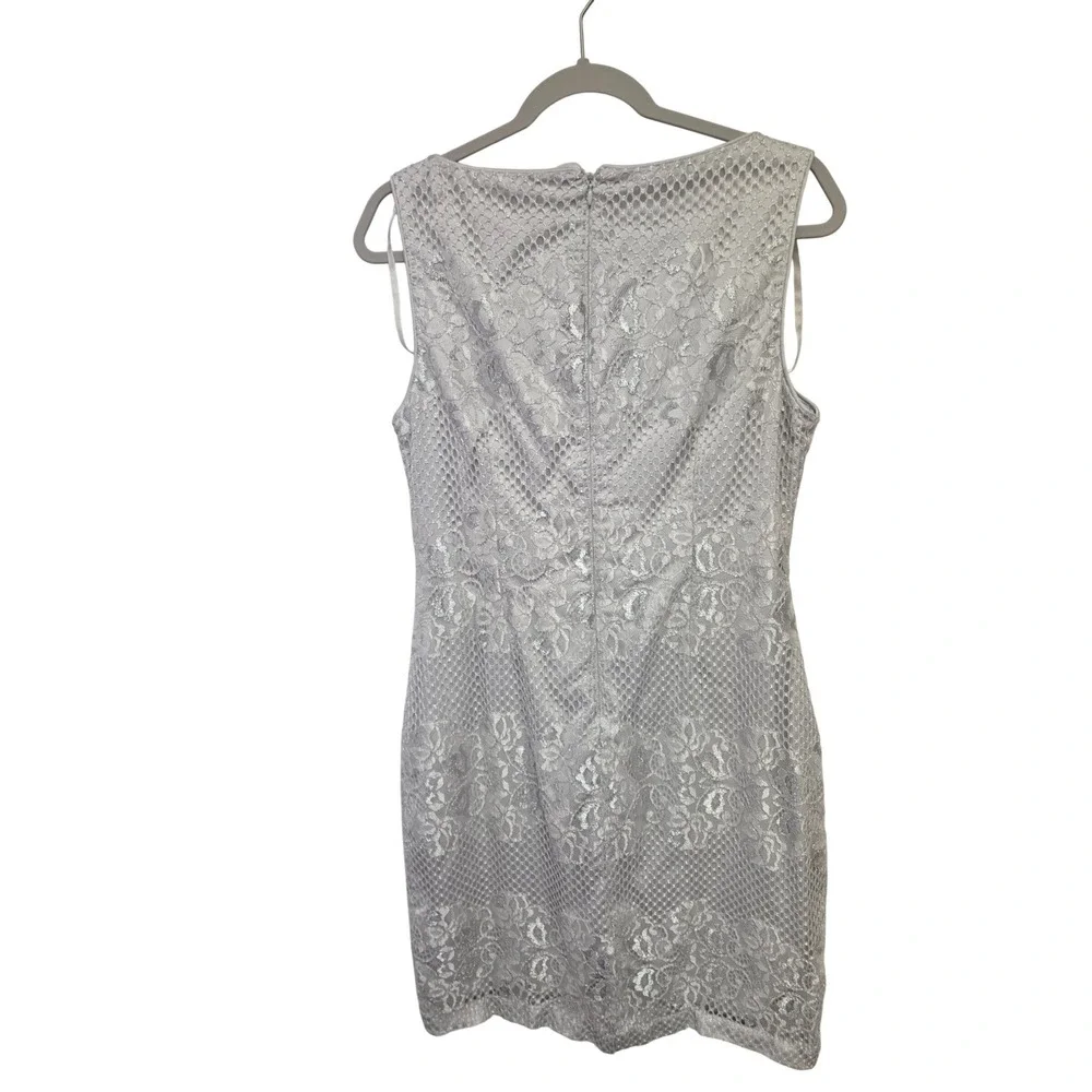 Jessica Howard Lace Sheath Dress Silver Sleeveless Party Wedding Guest Size‎ 14 - Picture 2 of 6